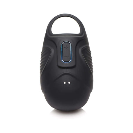 Trinity Men 7X Vibrating Silicone Ball Sack front view with control buttons and smooth design.