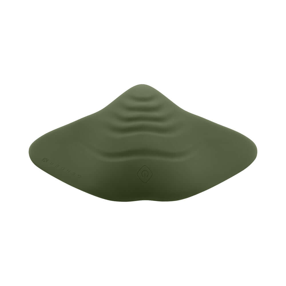 Gender X Pleasure Pad Rechargeable Grinding Pad and Stroker in olive green silicone design.