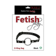 Rouge Fetish Play Vegan O-Ring Gag Black packaging with sleek design and open O-ring for restraint play.