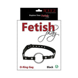 Rouge Fetish Play Vegan O-Ring Gag Black packaging with sleek design and open O-ring for restraint play.
