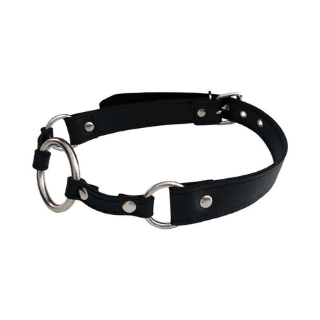 Rouge Fetish Play Vegan O-Ring Gag Black, a sleek black gag with open O-ring for restraint and roleplay scenarios.