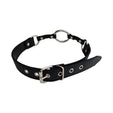 Rouge Fetish Play Vegan O-Ring Gag Black - sleek black faux leather gag with adjustable buckle and O-ring design for bondage play.