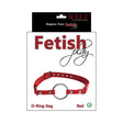 Rouge Fetish Play Vegan O-Ring Gag Red packaging with bold text and a striking red design.