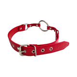Rouge Fetish Play Vegan O-Ring Gag Red with a stylish buckle and O-ring design for roleplay and restraint scenarios.