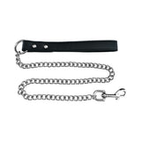 Rouge Fetish Play Vegan Leash Black with chain and faux leather handle, durable and stylish accessory for restraint gear.