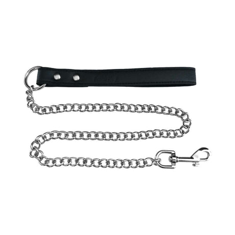 Rouge Fetish Play Vegan Leash Black with chain and faux leather handle, durable and stylish accessory for restraint gear.