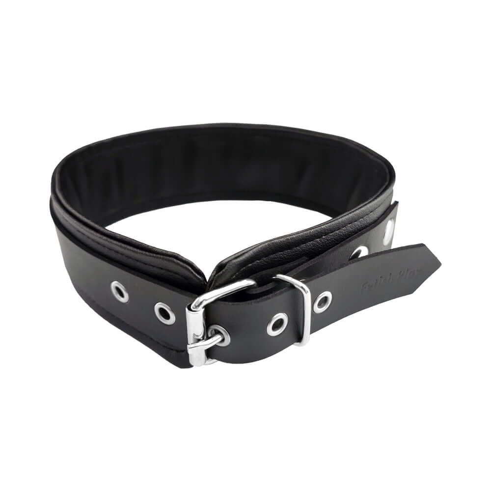 Rouge Fetish Play Vegan Collar Black showcasing a sleek black design with durable faux leather construction.