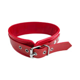 Rouge Fetish Play Vegan Collar Red made from faux leather, designed for stylish restraint and roleplay scenarios.