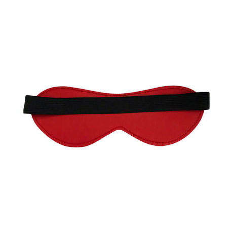 Rouge Fetish Play Vegan Blindfold Red with a soft red exterior and black elastic strap for enhanced sensory play.