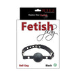 Rouge Fetish Play Vegan Ball Gag Black in packaging, showcasing black faux leather and a sturdy design.