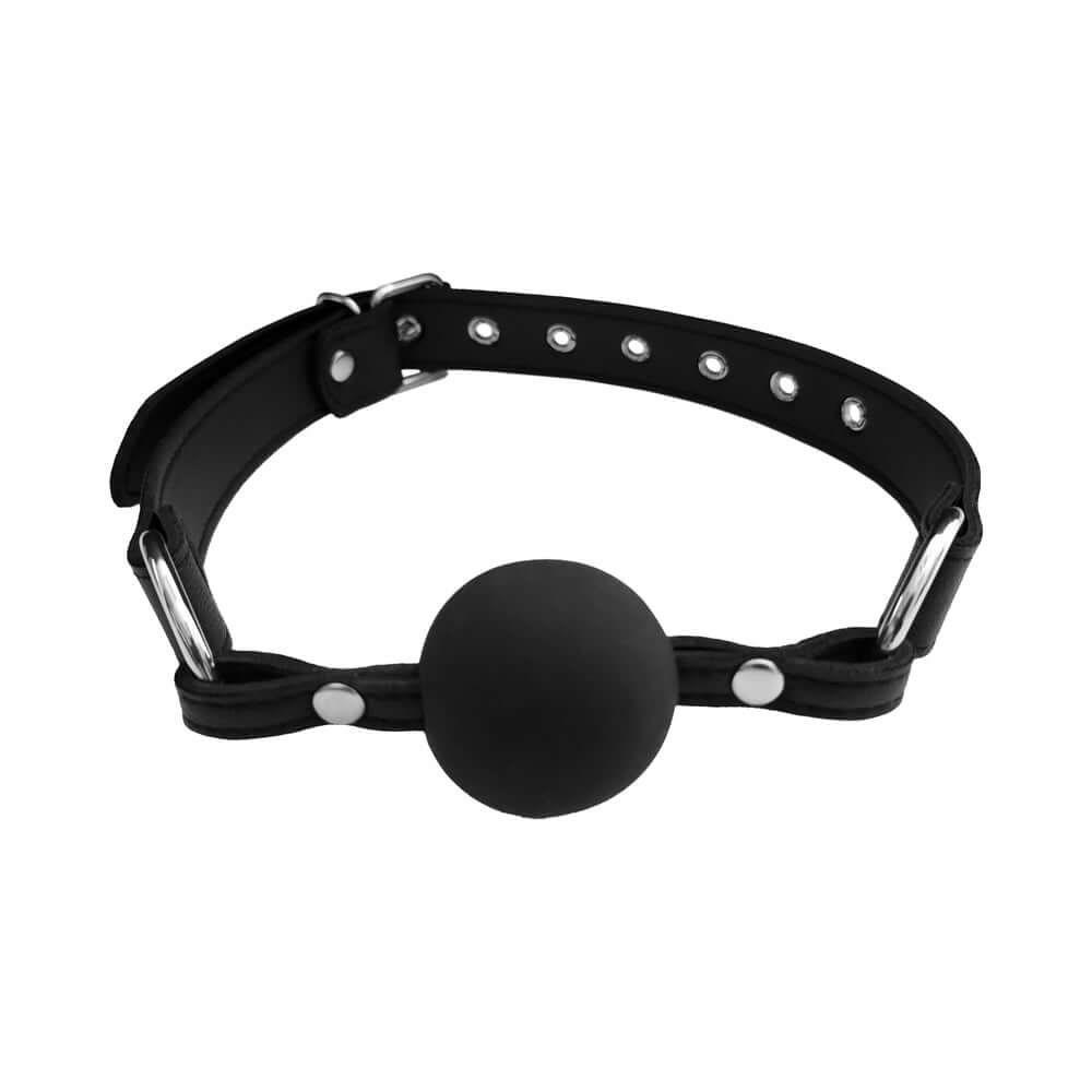 Rouge Fetish Play Vegan Ball Gag Black, a sleek black ball gag designed for comfort and durability in bondage play.