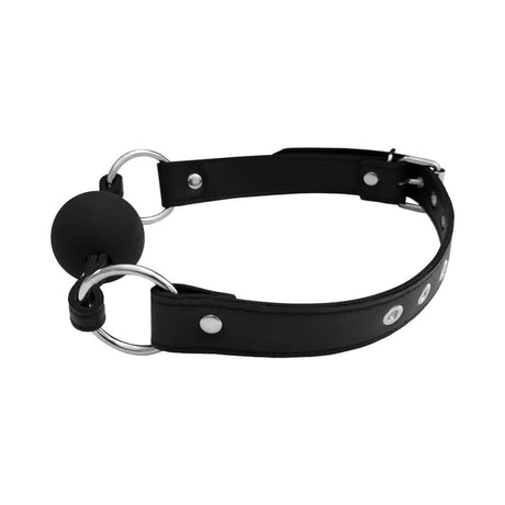 Rouge Fetish Play Vegan Ball Gag Black designed for bondage and roleplay, made of durable vegan faux leather.