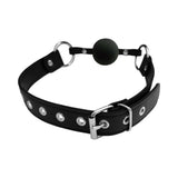 Rouge Fetish Play Vegan Ball Gag Black made with faux leather, designed for bondage and roleplay with a sleek appearance.