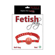 Rouge Fetish Play Vegan Ball Gag Red packaged for bondage and sensory play enthusiasts, featuring durable faux leather.