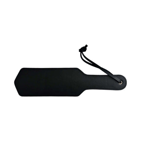 Rouge Fetish Play Vegan Paddle Black in sleek black faux leather with a convenient handle for comfortable grip.