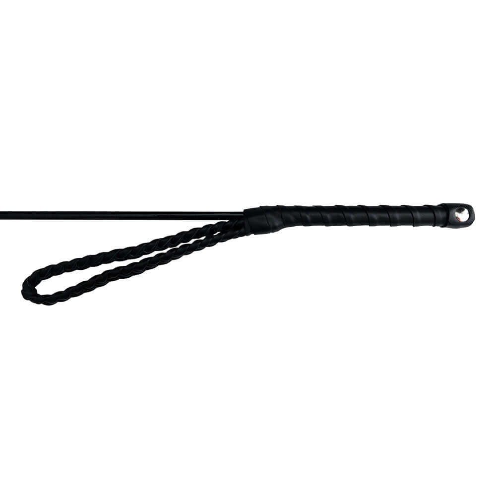 Rouge Fetish Play Vegan Riding Crop Black with a sturdy handle and flexible shaft for impact play.