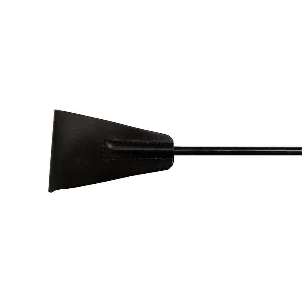 Rouge Fetish Play Vegan Riding Crop Black with a sturdy flexible shaft for precise impact and control.