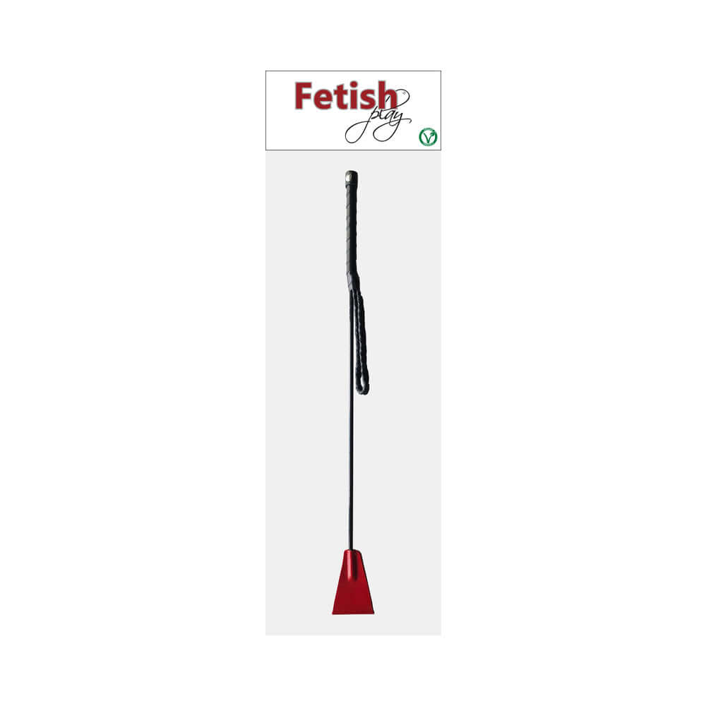Rouge Fetish Play Vegan Riding Crop Red, a sleek accessory for impact play with a flexible shaft.