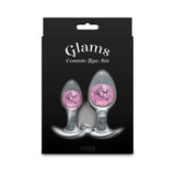 Cosmic Glams Silicone Anal Plug Kit 2pc Set Pink package featuring two glamorous anal plugs.