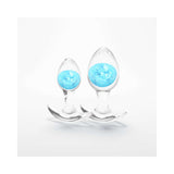 Cosmic Glams Silicone Anal Plug Kit 2pc Set Blue featuring two smooth plugs with blue accents for pleasure and style.