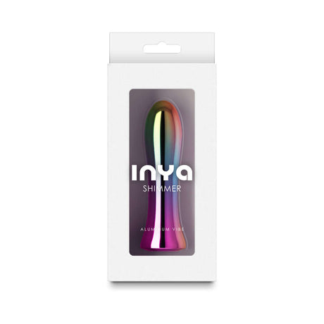 INYA Shimmer Metallic Vibrator Multicolor in sleek packaging showcasing its elegant design and aluminum vibe finish.