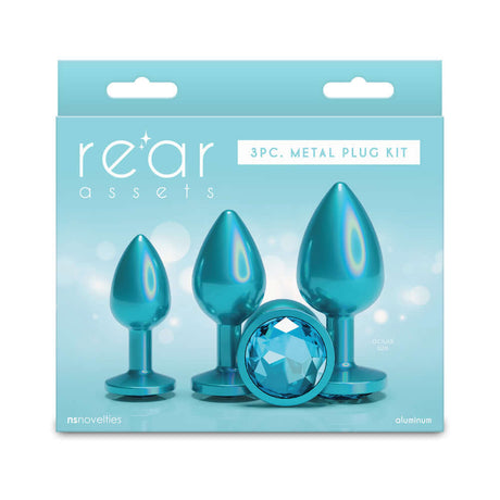 Rear Assets Trainer Metal Plug Kit Iridescent Teal featuring three chrome-plated plugs in an attractive teal packaging.