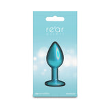Rear Assets Butt Plug Iridescent Teal Small in packaging, showcasing its sleek design and vibrant teal color.