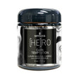 Sensuva Hero Dark Temptation Luxury Massage Candle 4 Oz in elegant black and white jar for intimate relaxation.