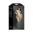Fantasy Lingerie Sheer Heart Of Glass Lace Knit Halter Set Green QS packaging with model wearing lace knit design.