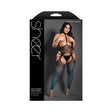 Fantasy Lingerie Sheer Catching Feelings Ombré Leopard Knit Harness Stockings & G-String Black/Blue Queen Size