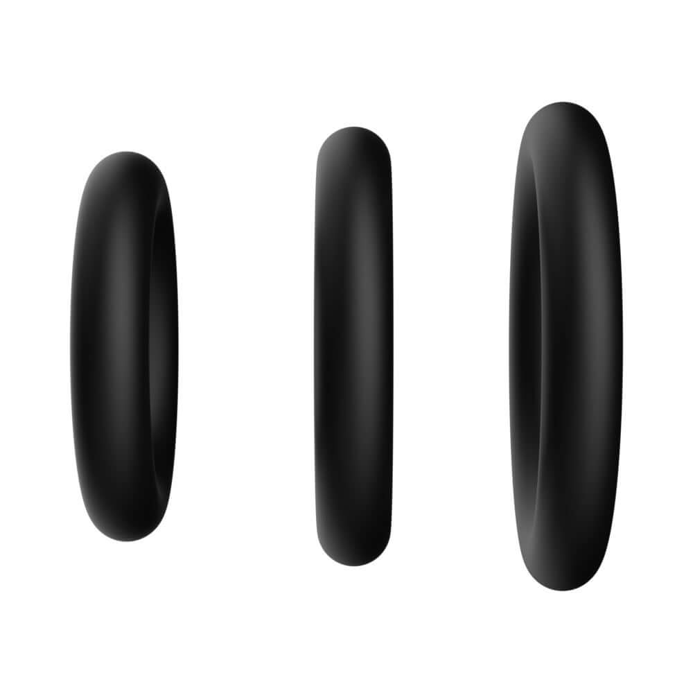 Forto F-39 Trio Cockring Set Black featuring three stretchable silicone rings in black color.