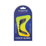 Forto F-45 Textured Bridge Cocksling Black packaging featuring a soft and stretchy design in silicone.