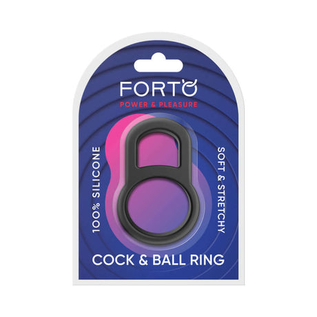 Forto F-41 Lock Cock & Ball Ring Black packaging, featuring a dual-ring design for support and stability.