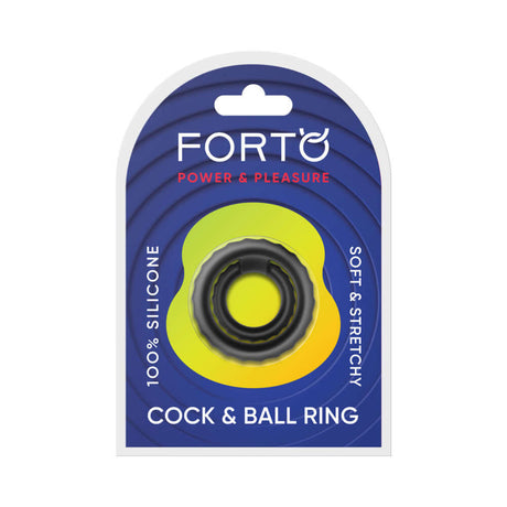 Forto F-43 Tiered Cock & Ball Ring Black in packaging, designed for enhanced support and comfort.