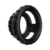 Forto F-43 Tiered Cock & Ball Ring Black showcasing its dual-ring design for enhanced support and stability.