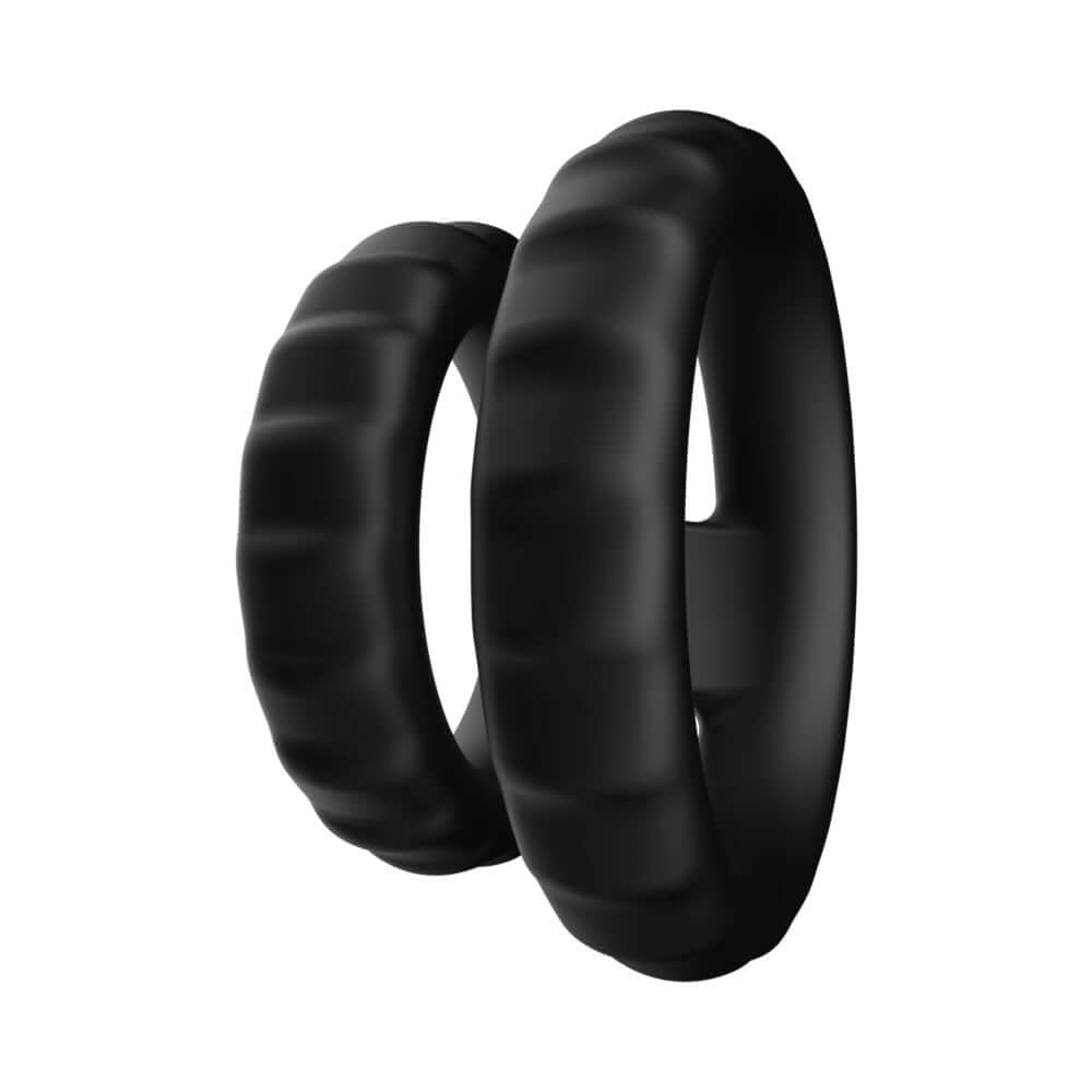 Forto F-43 Tiered Cock & Ball Ring Black, featuring a dual-ring structure for enhanced support and performance.