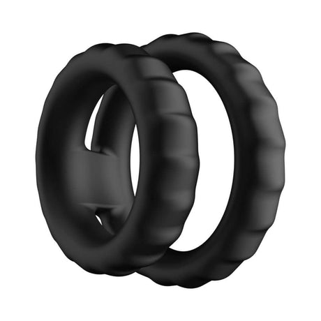 Forto F-43 Tiered Cock & Ball Ring Black showcasing its dual-ring structure for enhanced support and performance.