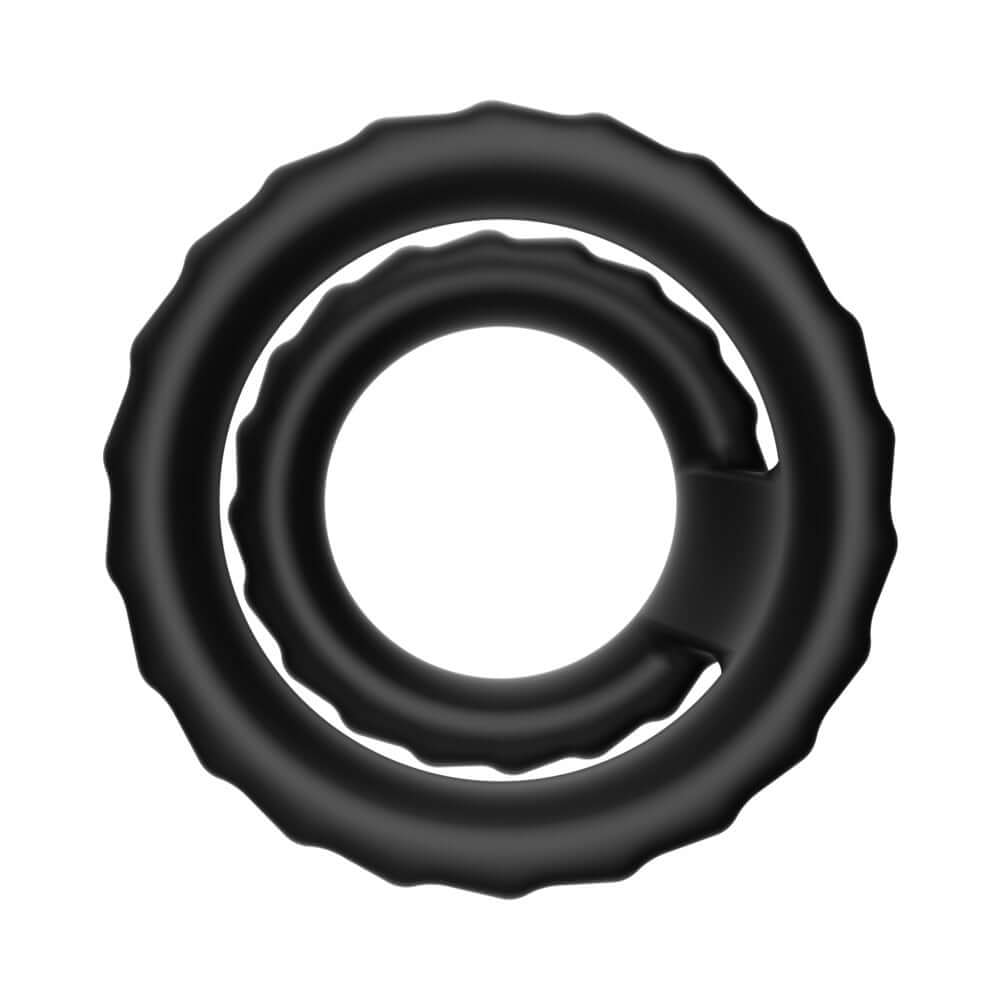 Forto F-43 Tiered Cock & Ball Ring Black, featuring innovative dual-ring structure for support and stability.