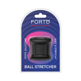 Forto F-95 Tubular Ball Stretcher Black packaging showcasing soft, stretchy silicone design for comfort.