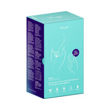 We-Vibe Moxie Plus Wearable Clitoral Vibrator Teal packaging showing product details and features on a teal background.