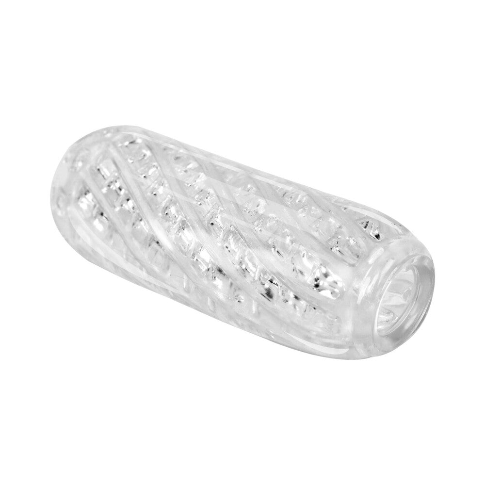 Adam and Eve Adams Crystal Trio Textured Stroker Set clear textured stroker with swirling spiral design.