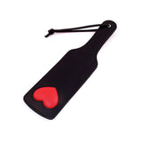 Rouge Leather Paddle with Padded Heart Black Red, stylish black leather paddle with red heart, perfect for impact play.