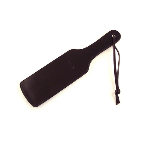 Rouge Leather Paddle with Padded Heart Black Red - stylish black leather paddle for impact play and controlled spanking.