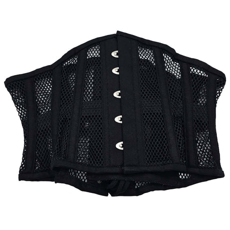 Rouge Mesh Corset Black S M featuring breathable mesh fabric and structured waist design.