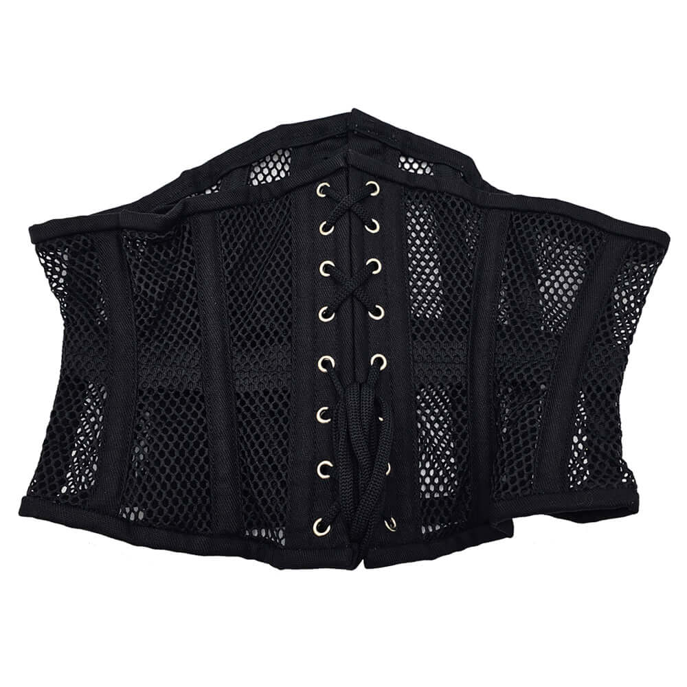 Rouge Mesh Corset Black 3XL 4XL with lace-up front detail, showcasing luxurious mesh fabric for a sculpted silhouette.