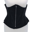 Rouge Leather Corset Black S M showcased on a mannequin, featuring a sleek design and zipper closure.
