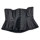 Rouge Leather Corset Black S M front view showcasing lace-up design and premium leather material.