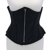 Rouge Leather Corset Black 3XL 4XL featured on a mannequin showcasing its sleek design and zipper detail.