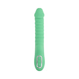 Evolved Full Throttle Warming Vibrator Silicone Mint Green with ribbed shaft and warming feature for pleasure.
