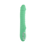 Evolved Full Throttle Warming Vibrator Silicone Mint Green with ribbed shaft and warming sensation for pleasure.